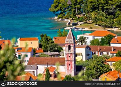 Town of Preko on Ugljan island architecture and beach view, Dalmatia, Croatia