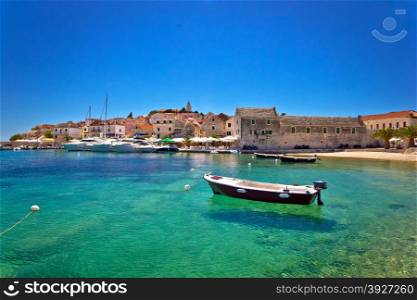 Town of Primosten turquoise waterfront view, Dalmatia, Croatia
