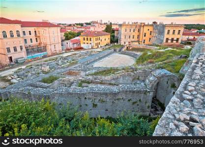 Town of Pula old Roman theater ruins view, Istria region of Croatia