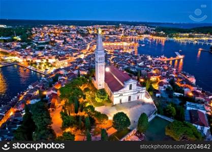 Town of Rovinj historic architecture and coastline evening view, Istria region of Croatia