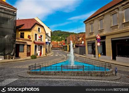 Town of Samobor historic architecture and fountain, northern Croatia