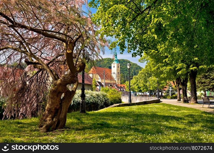 Town of Samobor park and church, northern Croatia