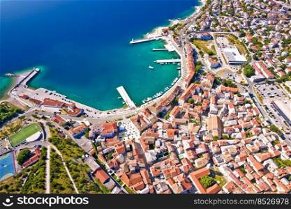 Town of Senj waterfront aerial view, Adriatic sea, Primorje region of Croatia