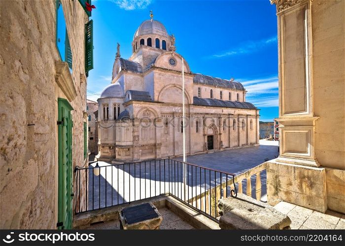 Town of Sibenik cathedral of st James square view, UNESCO world heritage site, Dalmatia region of Croatia