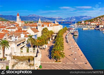 Town of Trogir waterfront and landmarks panoramic view, UNESCO world heritage site in Dalmatia region of Croatia