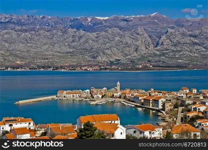 Town of Vinjerac and Velebit mountain with Paklenica national park, Croatia