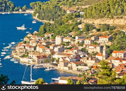 Town of Vis aerial waterfront view, Dalmatia, Croatia