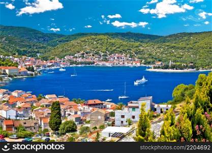 Town of Vis bay and waterfront view, Dalmatia archipelago of Croatia