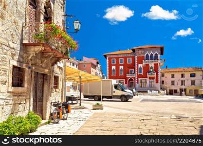 Town of Vodnjan main square colorful architecture view, Istria region of Croatia