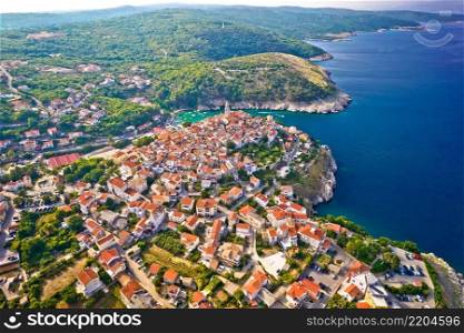 Town of Vrbnik aerial view, Island of Krk, Kvarner bay archipelago, Croatia