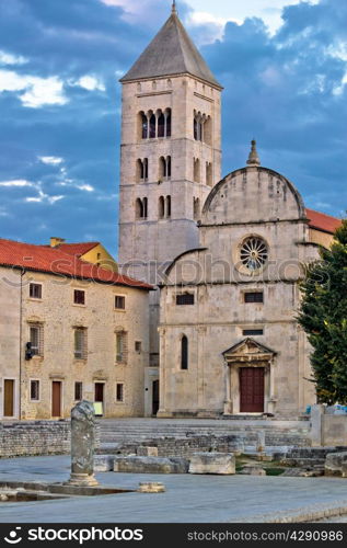 Town of Zadar historic church vertical view, Dalmatia, Croatia