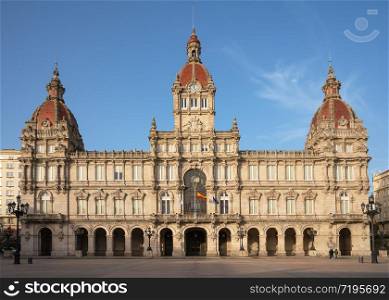 Townhall, historic buildings of A Coruna, Galicia, Spain