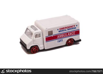 Toy ambulance car isolated on white background