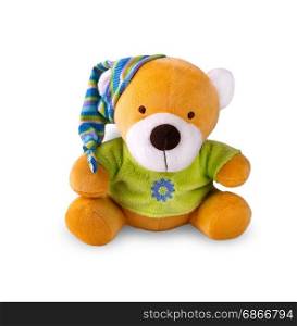 Toy bear in the cap on white background