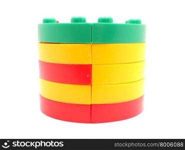 Toy colorful plastic blocks isolated on white background
