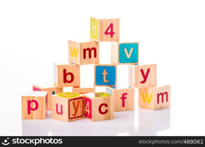 Toy cubes. Baby collection. ABC letters made from baby toys