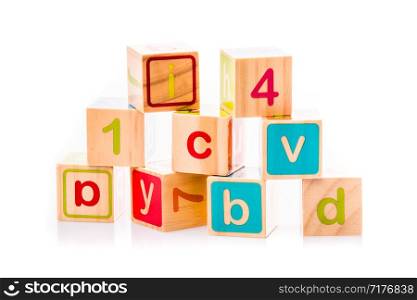 Toy cubes. Baby collection. ABC letters made from baby toys