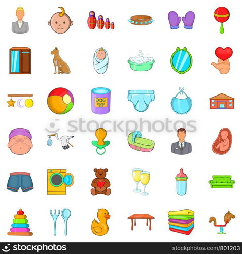 Toy icons set. Cartoon style of 36 toy vector icons for web isolated on white background. Toy icons set, cartoon style