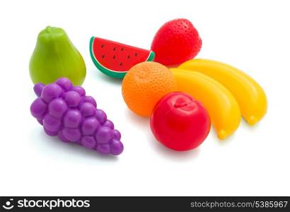 Toy plastic fruits isolated on white