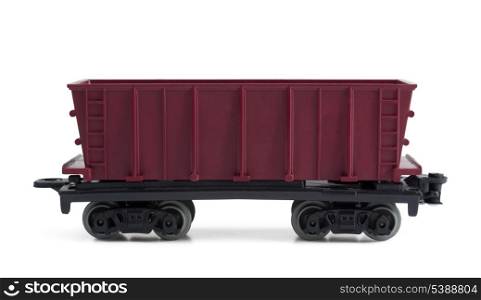 Toy plastic open freight car isolated on white