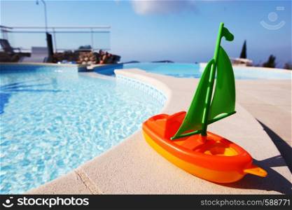 toy ship swimming pool