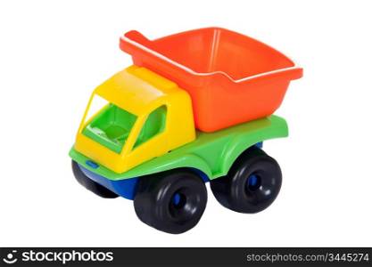 Toy truck with many colors isolated on white background