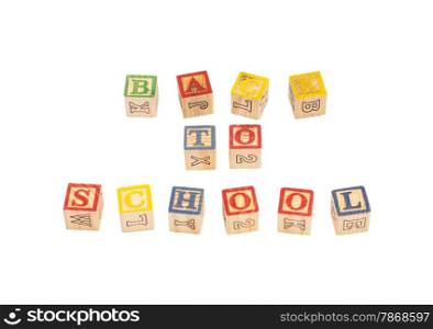 Toy wooden blocks spelling Back To School