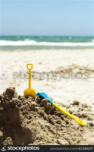 Toys in the sand on the beach