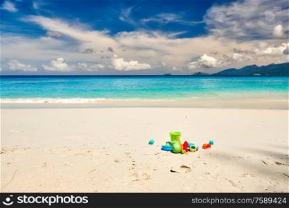Toys on Anse Soleil beach at Seychelles, Mahe
