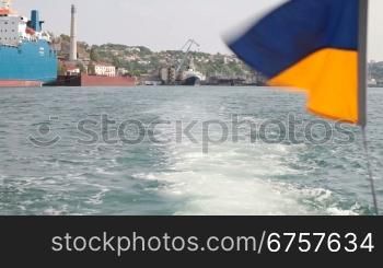 Trace of a cruise boat in the Bay of Sevastopol