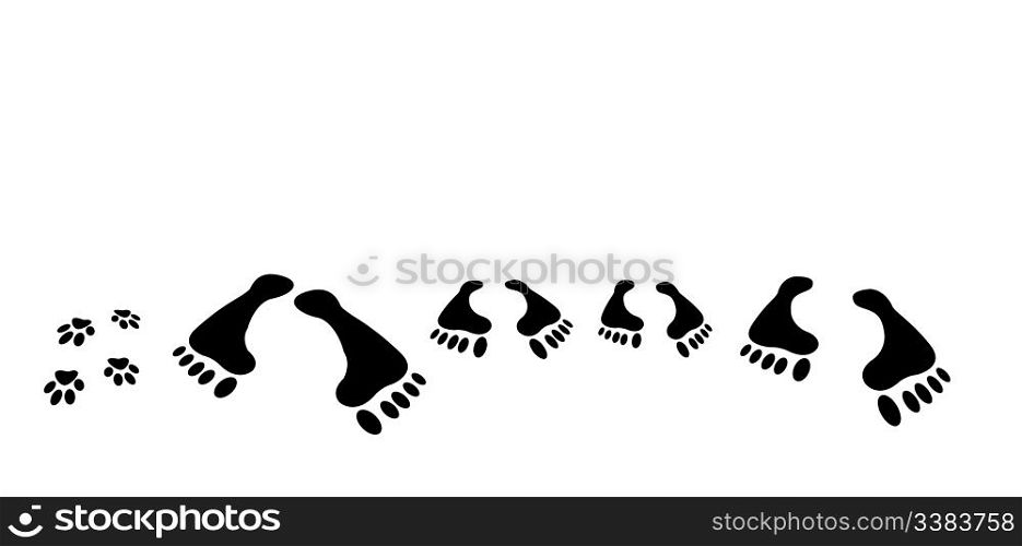 traces of family. It is isolated on a white background anano?aeoiia the image of traces from legs of the person