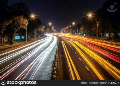 Traces of light in traffic created with generative AI technology