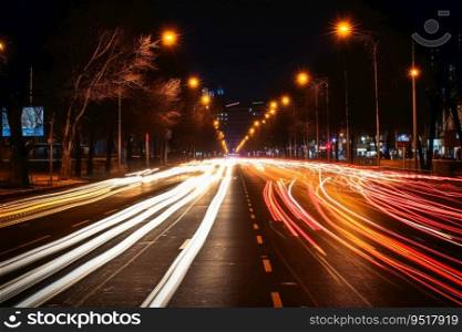 Traces of light in traffic created with generative AI technology