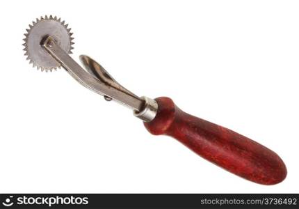 tracing wheel with red wooden handle isolated on white background