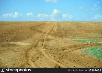 Track and plowed land in rural Israel