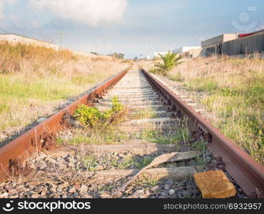 track for the infinite. Railway in abandoned place