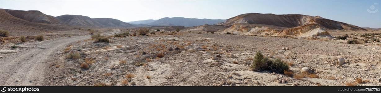 Track in wide wadi in Negev desert, Israel
