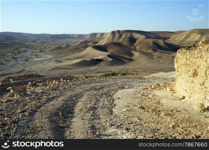 Track on the corner in Negev desert in Israel