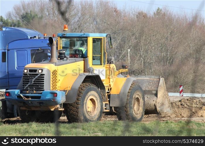 tractor in construction site