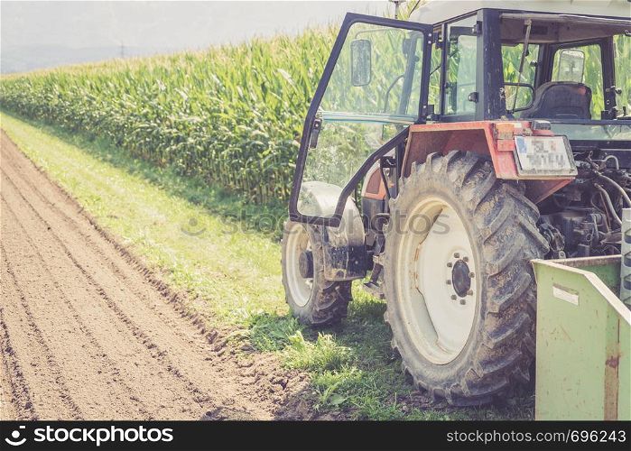Tractor on an agriculture field, cut out