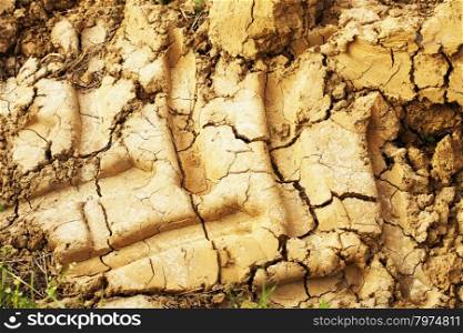 Tractor track on the mud, horizontal image