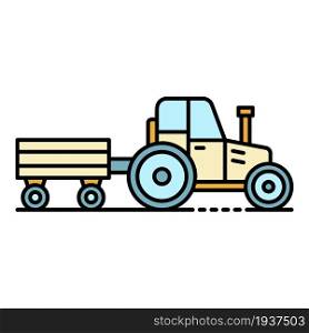 Tractor with trail icon. Outline tractor with trail vector icon color flat isolated. Tractor with trail icon color outline vector