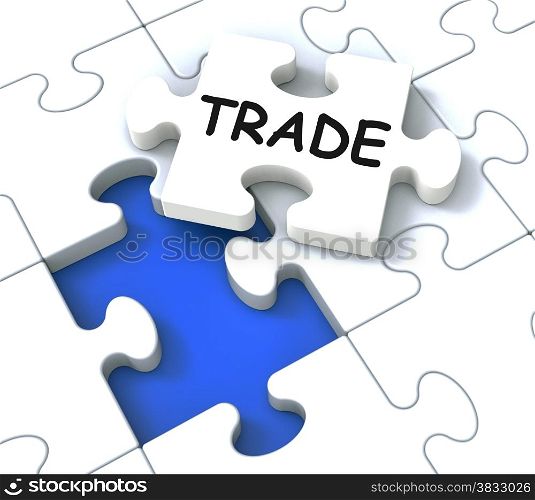 Trade Puzzle Shows Market, Commerce And Delivering