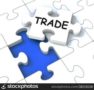 Trade Puzzle Shows Market, Commerce And Delivering