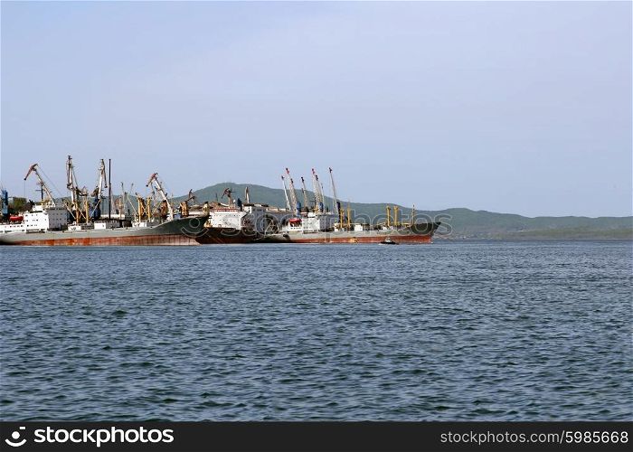 Trade sea port Vladivostok, Russia, Pacific ocean.