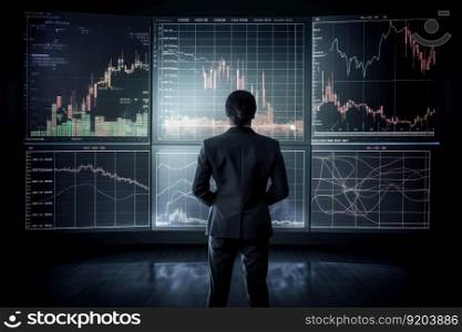 Trader online chart. Investor finance data. Fictional person. Generate Ai. Trader online chart. Generate Ai