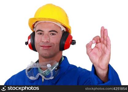 Tradesman giving the a-ok sign