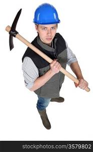 Tradesman holding a pickaxe