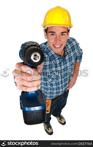 Tradesman holding a power tool