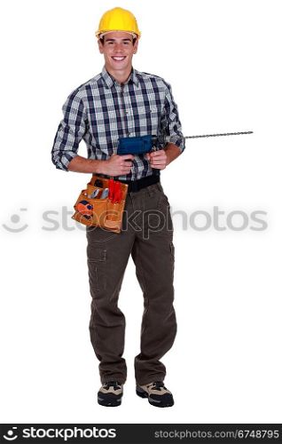 Tradesman holding a power tool